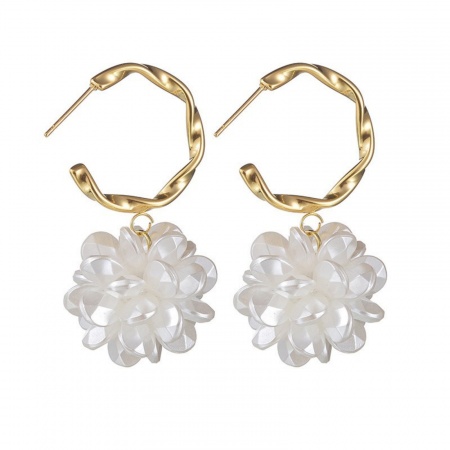 Immagine di Elegante Elegante Orecchino All'Ingrosso, Fiore Bianco Placcato Oro 18K 304 Acciaio Inossidabile & Acrilato, Donne Placcatura Sottovuoto Regalo Fornitura di Gioielli, 2.5cm x 5cm, 1 Paio