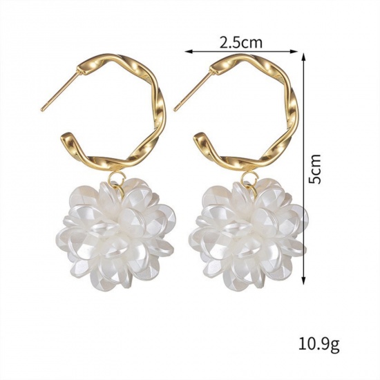 Picture of Wholesale Stylish Dainty Earrings, Flower White 18K Gold Plated 304 Stainless Steel & Acrylic, Women's Vacuum Plating Gift Jewelry Supply, 2.5cm x 5cm, 1 Pair