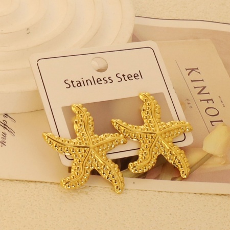 Imagen de Joyería del océano Elegante Pendientes de Poste de Oreja Al Por Mayor, Estrella de mar Chapado en Oro de 18K 304 Acero Inoxidable, Mujeres Respetuoso del Medio Ambiente Regalo Suministro de Joyería, 1 Par