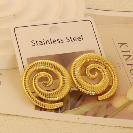 Picture of Wholesale Exquisite Stylish Ear Post Stud Earrings, Spiral 18K Gold Plated 304 Stainless Steel, Women's Eco-friendly Gift Jewelry Supply, 1 Pair