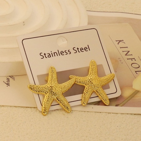 Picture of Wholesale Ocean Jewelry Stylish Ear Post Stud Earrings, Starfish 18K Gold Plated 304 Stainless Steel, Women's Eco-friendly Gift Jewelry Supply, 1 Pair