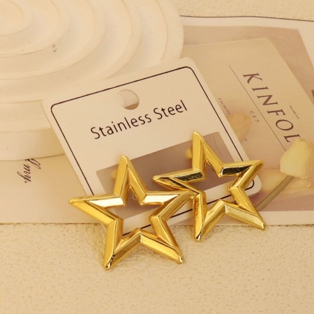 Imagen de Exquisito Elegante Pendientes de Poste de Oreja Al Por Mayor, Estrellas de cinco puntos Chapado en Oro de 18K 304 Acero Inoxidable, Mujeres Respetuoso del Medio Ambiente Regalo Suministro de Joyería, 1 Par