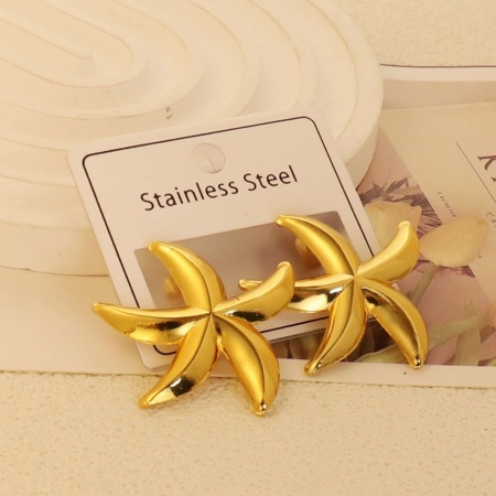 Picture of Wholesale Exquisite Stylish Ear Post Stud Earrings, Starfish 18K Gold Plated 304 Stainless Steel, Women's Eco-friendly Gift Jewelry Supply, 1 Pair