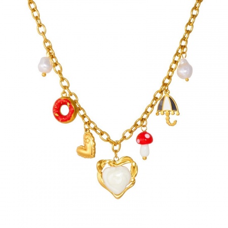 Picture of Wholesale Heart Pendant Charm Necklace, 18K Gold Plated 304 Stainless Steel Women's Vacuum Plating Valentine's Day Stylish Gift Jewelry For Retailer, 40cm(15.7") + 6cm(2.4") long, 1 Piece
