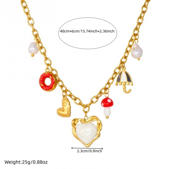 Imagen de Corazón Collar con Colgante Al Por Mayor, Chapado en Oro de 18K 304 Acero Inoxidable Mujeres Enchapado al Vacío día de San Valentín Elegante Regalo Joyería Para Minorista, 40cm + 6cm longitud, 1 Unidad