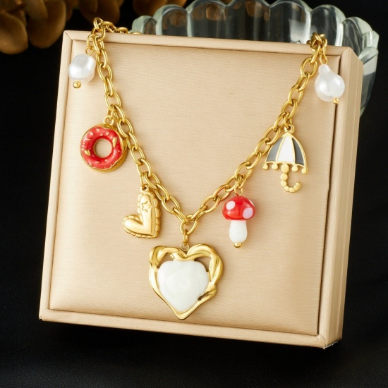Imagen de Corazón Collar con Colgante Al Por Mayor, Chapado en Oro de 18K 304 Acero Inoxidable Mujeres Enchapado al Vacío día de San Valentín Elegante Regalo Joyería Para Minorista, 40cm + 6cm longitud, 1 Unidad