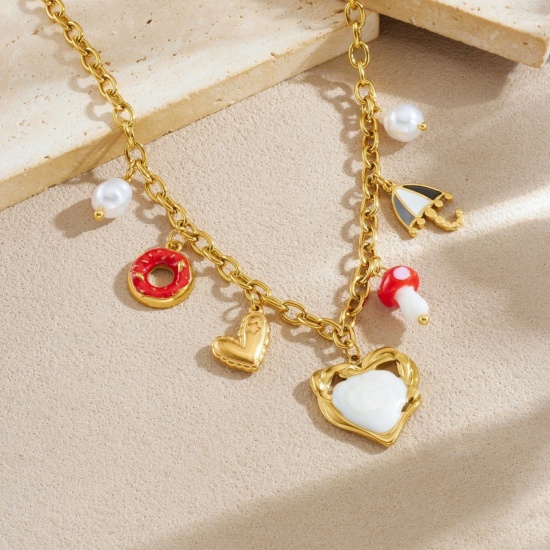 Imagen de Corazón Collar con Colgante Al Por Mayor, Chapado en Oro de 18K 304 Acero Inoxidable Mujeres Enchapado al Vacío día de San Valentín Elegante Regalo Joyería Para Minorista, 40cm + 6cm longitud, 1 Unidad