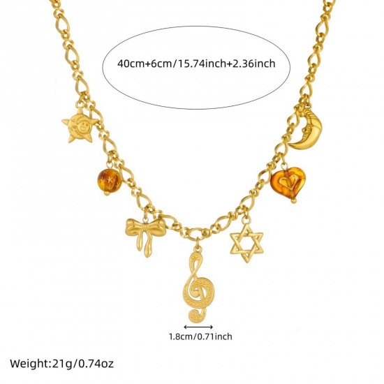 Picture of Wholesale Musical Note Pendant Charm Necklace, 18K Gold Plated 304 Stainless Steel Women's Vacuum Plating Exquisite Stylish Gift Jewelry For Retailer, 40cm(15.7") + 6cm(2.4") long, 1 Piece
