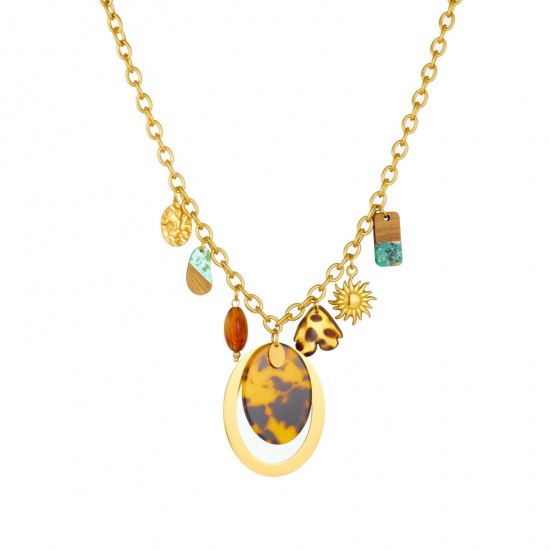 Picture of Wholesale Pendant Charm Necklace, 18K Gold Plated 304 Stainless Steel Women's Vacuum Plating Exquisite Stylish Gift Jewelry For Retailer, 40cm(15.7") + 6cm(2.4") long, 1 Piece