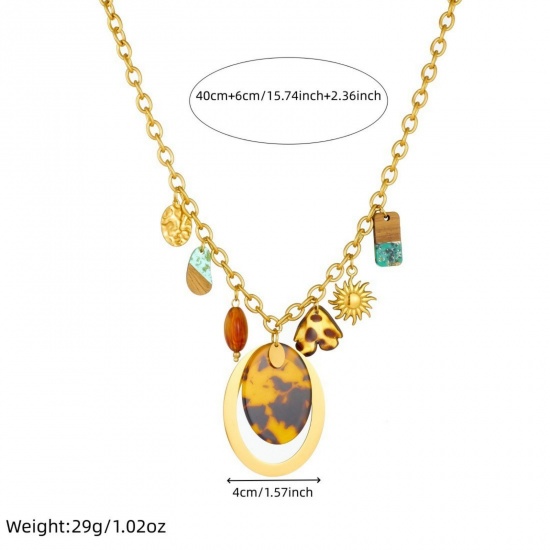 Picture of Wholesale Pendant Charm Necklace, 18K Gold Plated 304 Stainless Steel Women's Vacuum Plating Exquisite Stylish Gift Jewelry For Retailer, 40cm(15.7") + 6cm(2.4") long, 1 Piece