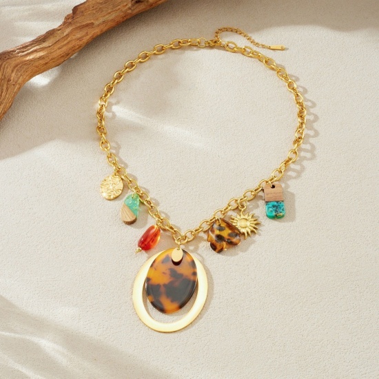 Picture of Wholesale Pendant Charm Necklace, 18K Gold Plated 304 Stainless Steel Women's Vacuum Plating Exquisite Stylish Gift Jewelry For Retailer, 40cm(15.7") + 6cm(2.4") long, 1 Piece