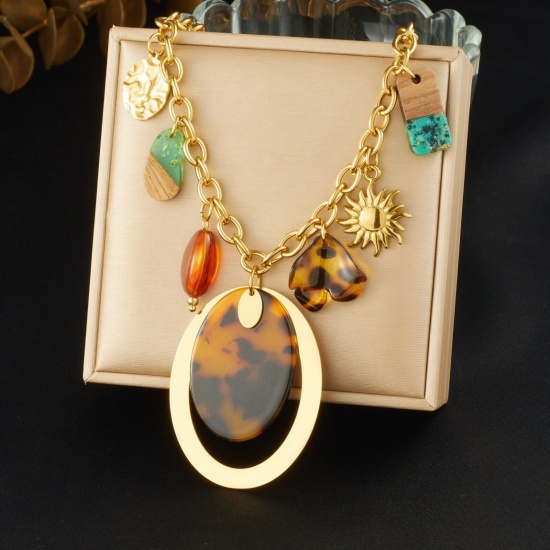 Picture of Wholesale Pendant Charm Necklace, 18K Gold Plated 304 Stainless Steel Women's Vacuum Plating Exquisite Stylish Gift Jewelry For Retailer, 40cm(15.7") + 6cm(2.4") long, 1 Piece