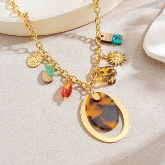 Picture of Wholesale Pendant Charm Necklace, 18K Gold Plated 304 Stainless Steel Women's Vacuum Plating Exquisite Stylish Gift Jewelry For Retailer, 40cm(15.7") + 6cm(2.4") long, 1 Piece