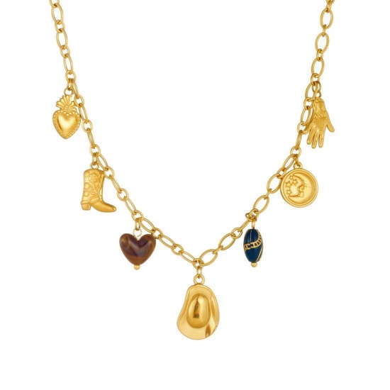 Picture of Wholesale Boots Pendant Charm Necklace, 18K Gold Plated 304 Stainless Steel Women's Vacuum Plating West Cowboy Stylish Gift Jewelry For Retailer, 40cm(15.7") + 6cm(2.4") long, 1 Piece