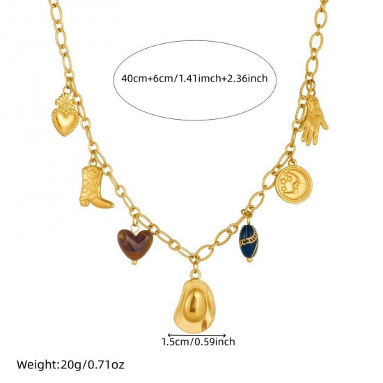 Picture of Wholesale Boots Pendant Charm Necklace, 18K Gold Plated 304 Stainless Steel Women's Vacuum Plating West Cowboy Stylish Gift Jewelry For Retailer, 40cm(15.7") + 6cm(2.4") long, 1 Piece