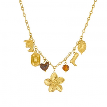 Immagine di Fiore Collana con Ciondolo All'Ingrosso, Placcato Oro 18K 304 Acciaio Inossidabile Donne Placcatura Sottovuoto Squisito Elegante Regalo Gioielli Per Rivenditore, 40cm + 6cm Lunghezza, 1 Pz