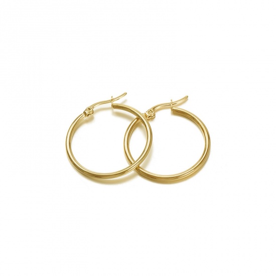 Picture of Wholesale Exquisite Stylish Huggie Hoop Earrings, 18K Gold Plated 201 Stainless Steel, Women's Vacuum Plating Gift Jewelry Supply, 20mm Dia., 2 PCs