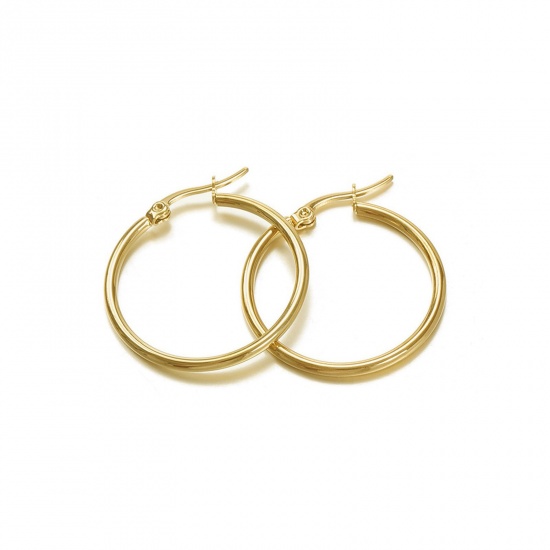 Picture of Wholesale Exquisite Stylish Hoop Earrings, 18K Gold Plated 201 Stainless Steel, Women's Vacuum Plating Gift Jewelry Supply, 3cm Dia., 2 PCs