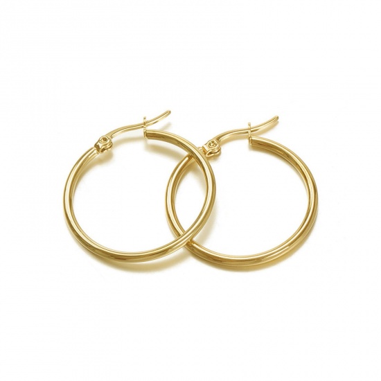 Picture of Wholesale Exquisite Stylish Hoop Earrings, 18K Gold Plated 201 Stainless Steel, Women's Vacuum Plating Gift Jewelry Supply, 4cm Dia., 2 PCs