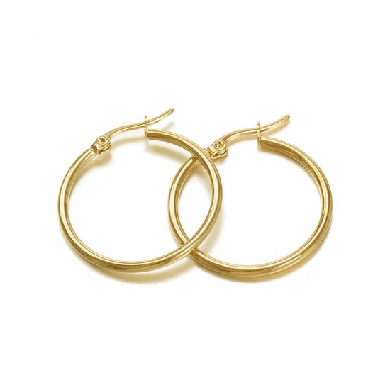 Picture of Wholesale Exquisite Stylish Hoop Earrings, 18K Gold Plated 201 Stainless Steel, Women's Vacuum Plating Gift Jewelry Supply, 5cm Dia., 2 PCs