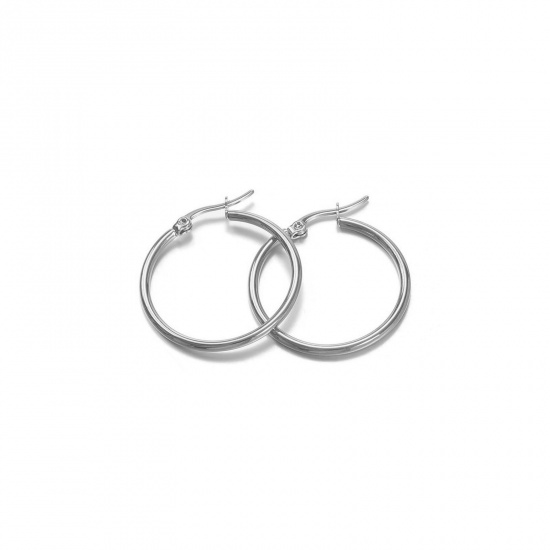 Picture of Wholesale Exquisite Stylish Huggie Hoop Earrings, Silver Tone 201 Stainless Steel, Women's Eco-friendly Gift Jewelry Supply, 15mm Dia., 2 PCs