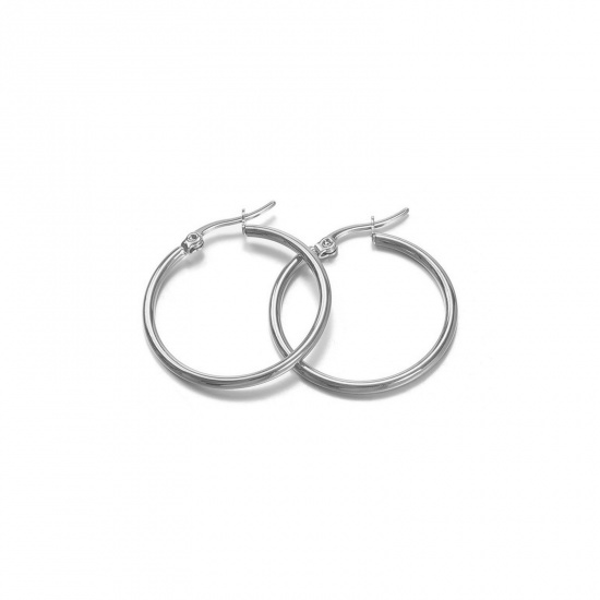 Picture of Wholesale Exquisite Stylish Huggie Hoop Earrings, Silver Tone 201 Stainless Steel, Women's Eco-friendly Gift Jewelry Supply, 20mm Dia., 2 PCs