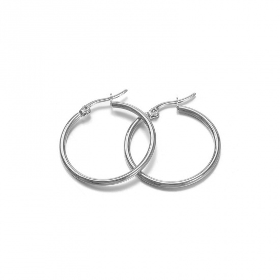 Picture of Wholesale Exquisite Stylish Hoop Earrings, Silver Tone 201 Stainless Steel, Women's Eco-friendly Gift Jewelry Supply, 25mm Dia., 2 PCs