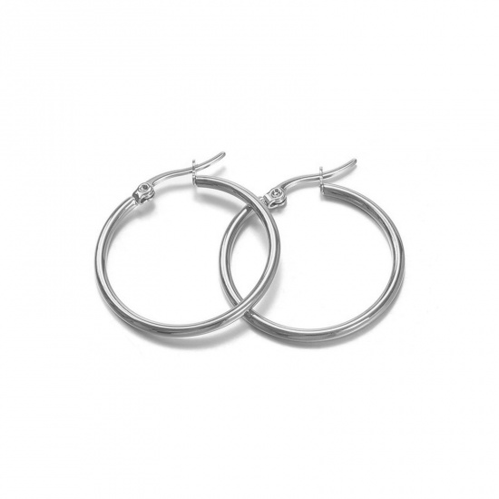 Picture of Wholesale Exquisite Stylish Hoop Earrings, Silver Tone 201 Stainless Steel, Women's Eco-friendly Gift Jewelry Supply, 3cm Dia., 2 PCs