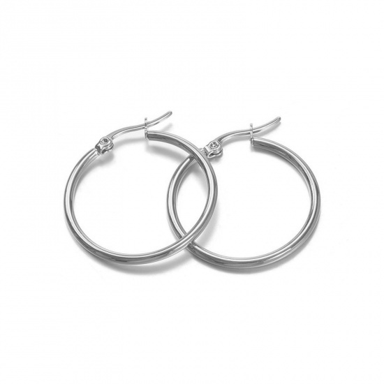 Picture of Wholesale Exquisite Stylish Hoop Earrings, Silver Tone 201 Stainless Steel, Women's Eco-friendly Gift Jewelry Supply, 4cm Dia., 2 PCs