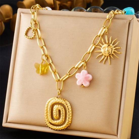 Immagine di Fiore Collana con Ciondolo All'Ingrosso, Placcato Oro 18K 304 Acciaio Inossidabile Donne Placcatura Sottovuoto Squisito Elegante Regalo Gioielli Per Rivenditore, 40cm + 6cm Lunghezza, 1 Pz