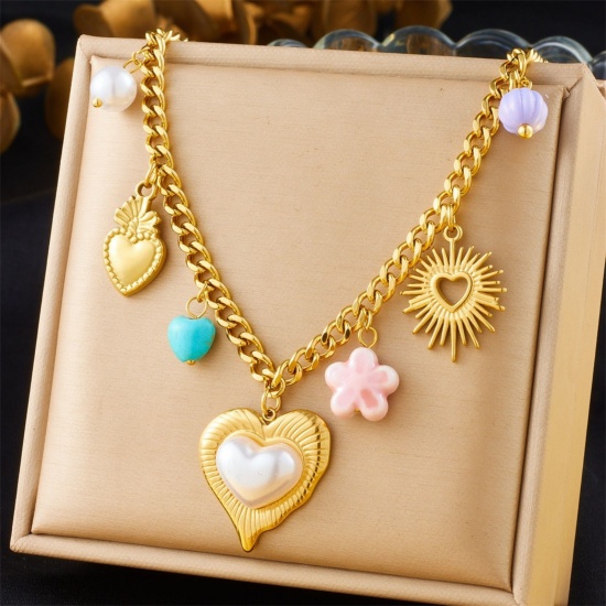 Immagine di Cuore Collana con Ciondolo All'Ingrosso, Placcato Oro 18K 304 Acciaio Inossidabile Donne Placcatura Sottovuoto San Valentino Elegante Regalo Gioielli Per Rivenditore, 40cm + 6cm Lunghezza, 1 Pz