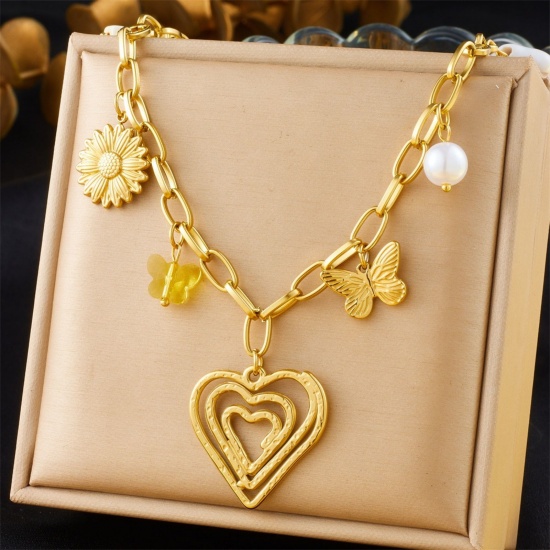 Immagine di Cuore Collana con Ciondolo All'Ingrosso, Placcato Oro 18K 304 Acciaio Inossidabile Donne Placcatura Sottovuoto San Valentino Elegante Regalo Gioielli Per Rivenditore, 40cm + 6cm Lunghezza, 1 Pz