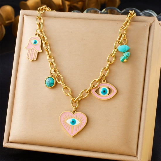 Immagine di Malocchio Collana con Ciondolo All'Ingrosso, Placcato Oro 18K 304 Acciaio Inossidabile Donne Placcatura Sottovuoto Squisito Elegante Regalo Gioielli Per Rivenditore, 40cm + 6cm Lunghezza, 1 Pz
