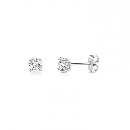 Picture of Wholesale Exquisite Stylish Ear Post Stud Earrings, Clear Cubic Zirconia Silver Tone 304 Stainless Steel, Unisex Eco-friendly Gift Jewelry Supply, 5mm Dia., 2 PCs