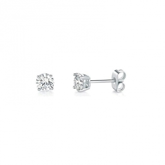 Picture of Wholesale Exquisite Stylish Ear Post Stud Earrings, Clear Cubic Zirconia Silver Tone 304 Stainless Steel, Unisex Eco-friendly Gift Jewelry Supply, 5mm Dia., 2 PCs