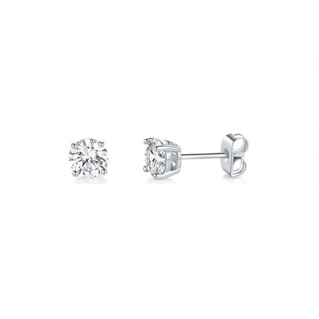 Picture of Wholesale Exquisite Stylish Ear Post Stud Earrings, Clear Cubic Zirconia Silver Tone 304 Stainless Steel, Unisex Eco-friendly Gift Jewelry Supply, 6mm Dia., 2 PCs