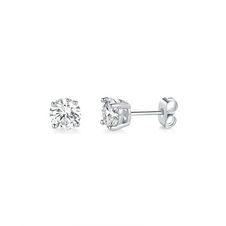 Picture of Wholesale Exquisite Stylish Ear Post Stud Earrings, Clear Cubic Zirconia Silver Tone 304 Stainless Steel, Unisex Eco-friendly Gift Jewelry Supply, 7mm Dia., 2 PCs