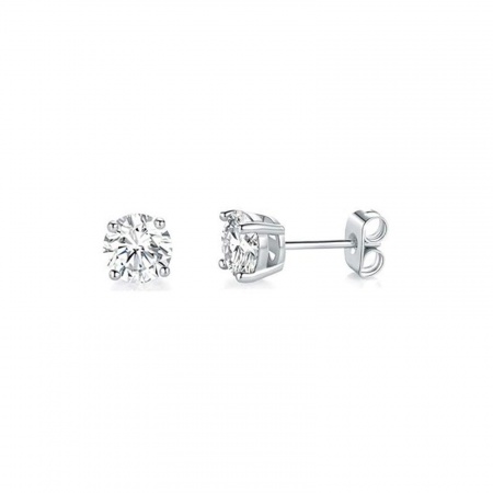 Picture of Wholesale Exquisite Stylish Ear Post Stud Earrings, Clear Cubic Zirconia Silver Tone 304 Stainless Steel, Unisex Eco-friendly Gift Jewelry Supply, 8mm Dia., 2 PCs