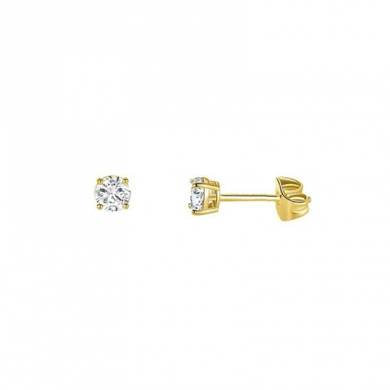 Picture of Wholesale Exquisite Stylish Ear Post Stud Earrings, Clear Cubic Zirconia 14K Gold Plated 304 Stainless Steel, Unisex Eco-friendly Gift Jewelry Supply, 3mm Dia., 2 PCs
