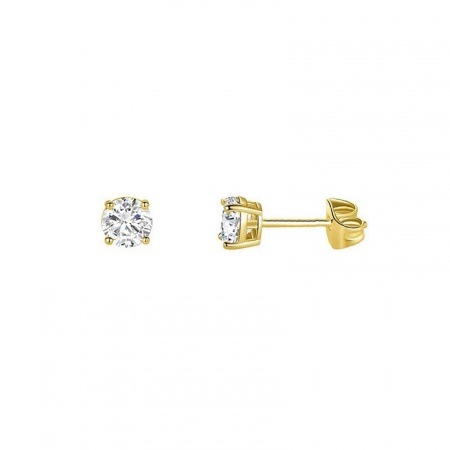 Picture of Wholesale Exquisite Stylish Ear Post Stud Earrings, Clear Cubic Zirconia 14K Gold Plated 304 Stainless Steel, Unisex Eco-friendly Gift Jewelry Supply, 4mm Dia., 2 PCs
