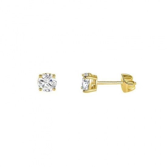 Picture of Wholesale Exquisite Stylish Ear Post Stud Earrings, Clear Cubic Zirconia 14K Gold Plated 304 Stainless Steel, Unisex Eco-friendly Gift Jewelry Supply, 4mm Dia., 2 PCs