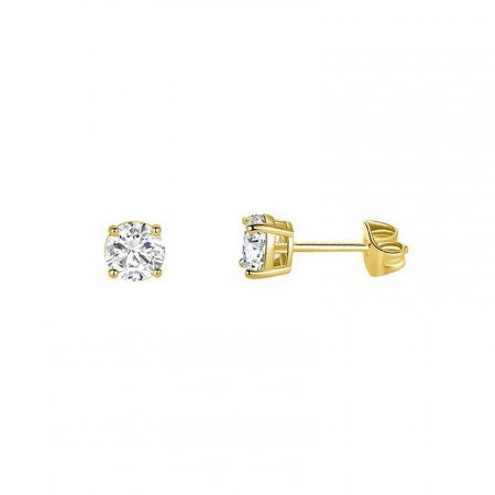 Picture of Wholesale Exquisite Stylish Ear Post Stud Earrings, Clear Cubic Zirconia 14K Gold Plated 304 Stainless Steel, Unisex Eco-friendly Gift Jewelry Supply, 5mm Dia., 2 PCs