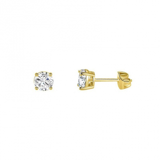 Picture of Wholesale Exquisite Stylish Ear Post Stud Earrings, Clear Cubic Zirconia 14K Gold Plated 304 Stainless Steel, Unisex Eco-friendly Gift Jewelry Supply, 5mm Dia., 2 PCs