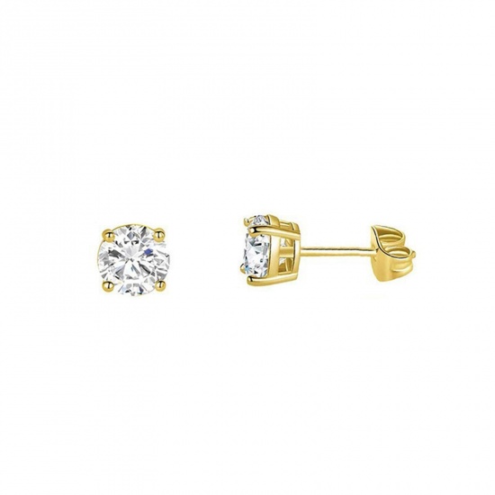 Picture of Wholesale Exquisite Stylish Ear Post Stud Earrings, Clear Cubic Zirconia 14K Gold Plated 304 Stainless Steel, Unisex Eco-friendly Gift Jewelry Supply, 6mm Dia., 2 PCs