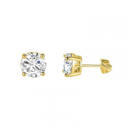 Immagine di Squisito Elegante Orecchini a Perno All'Ingrosso, Trasparente Circonio Cubico Placcato Oro 14K 304 Acciaio Inossidabile, Unisex Ecologico Regalo Fornitura di Gioielli, 8mm Dia., 2 Pz