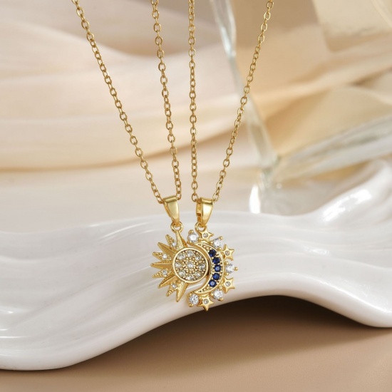 Picture of Wholesale Sun & Moon Magnetic Pendant Charm Necklace, 18K Real Gold Plated 304 Stainless Steel & Brass Women's Eco-friendly PVD Vacuum Plating Waterproof Anti-Tarnish Hypoallergenic Valentine's Day Stylish Gift Jewelry For Retailer, 40cm(15.7") + 5cm(2") long, 1 Set ( 2 PCs/Set)