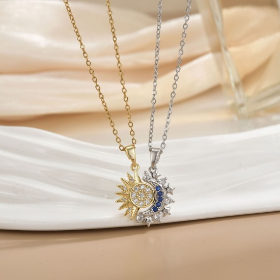 Picture of Wholesale Sun & Moon Magnetic Pendant Charm Necklace, 18K Real Gold Plated & Silver Tone 304 Stainless Steel & Brass Women's Eco-friendly PVD Vacuum Plating Waterproof Anti-Tarnish Hypoallergenic Valentine's Day Stylish Gift Jewelry For Retailer, 40cm(15.7") + 5cm(2") long, 1 Set ( 2 PCs/Set)