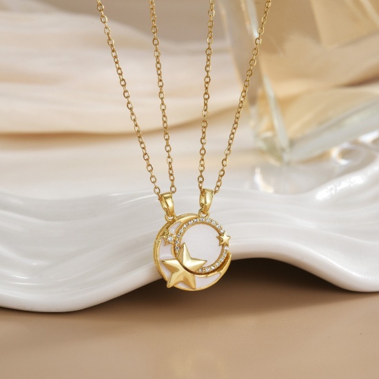 Picture of Wholesale Sun & Moon Magnetic Pendant Charm Necklace, 18K Real Gold Plated 304 Stainless Steel & Brass Women's Eco-friendly PVD Vacuum Plating Waterproof Anti-Tarnish Hypoallergenic Valentine's Day Stylish Gift Jewelry For Retailer, 40cm(15.7") + 5cm(2") long, 1 Set ( 2 PCs/Set)