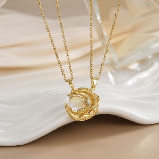 Picture of Wholesale Sun & Moon Magnetic Pendant Charm Necklace, 18K Real Gold Plated 304 Stainless Steel & Brass Women's Eco-friendly PVD Vacuum Plating Waterproof Anti-Tarnish Hypoallergenic Valentine's Day Stylish Gift Jewelry For Retailer, 40cm(15.7") + 5cm(2") long, 1 Set ( 2 PCs/Set)