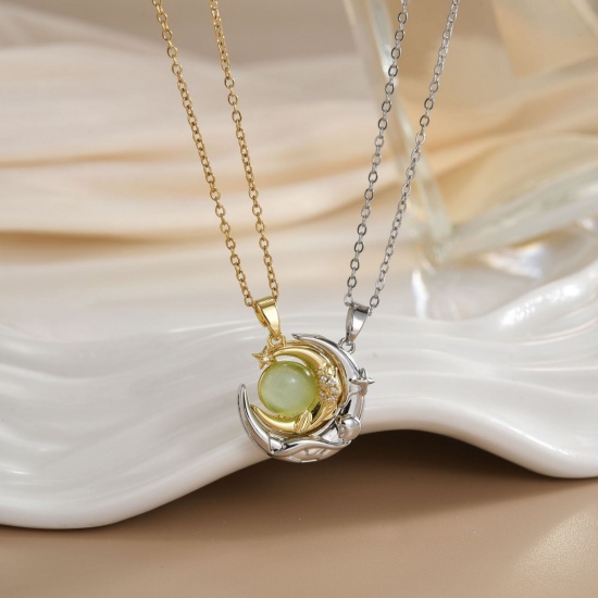Picture of Wholesale Sun & Moon Magnetic Pendant Charm Necklace, 18K Real Gold Plated & Silver Tone 304 Stainless Steel & Brass Women's Eco-friendly PVD Vacuum Plating Waterproof Anti-Tarnish Hypoallergenic Valentine's Day Stylish Gift Jewelry For Retailer, 40cm(15.7") + 5cm(2") long, 1 Set ( 2 PCs/Set)